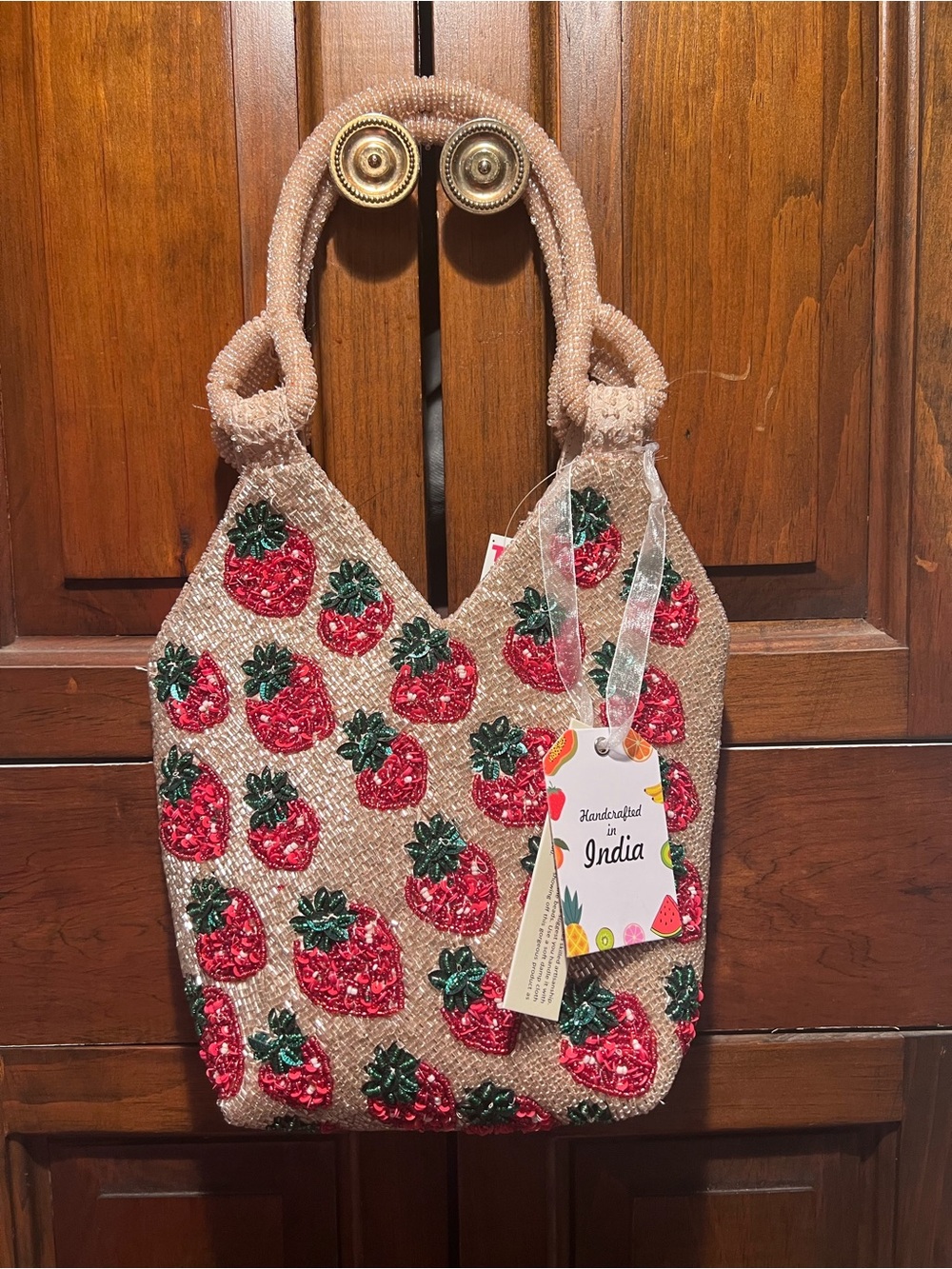 Handcrafted in India Beaded Strawberry Design Bag - Picture 3 of 7